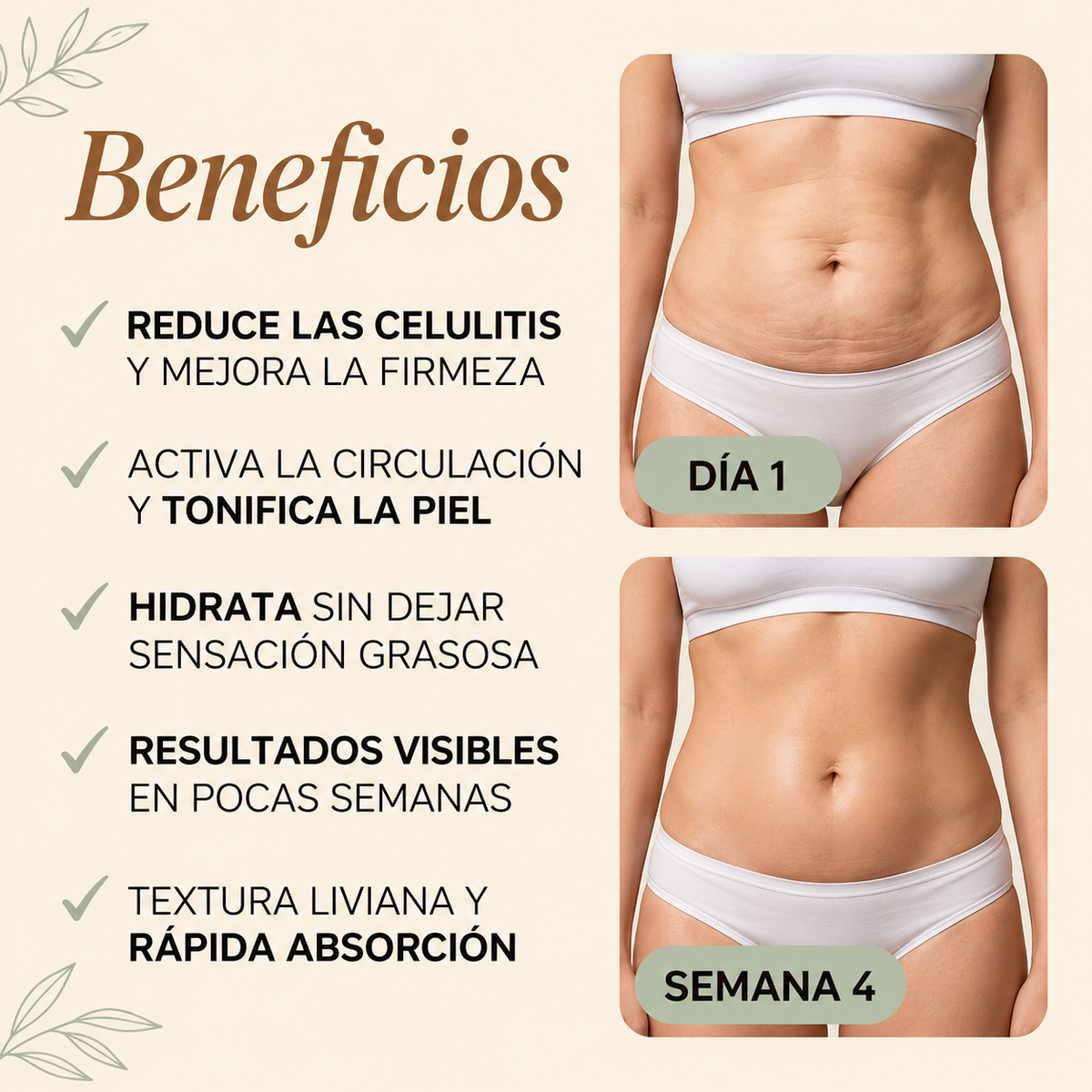 Aceite corporal reafirmante - Combate celulitis, Flacidez y Arrugas