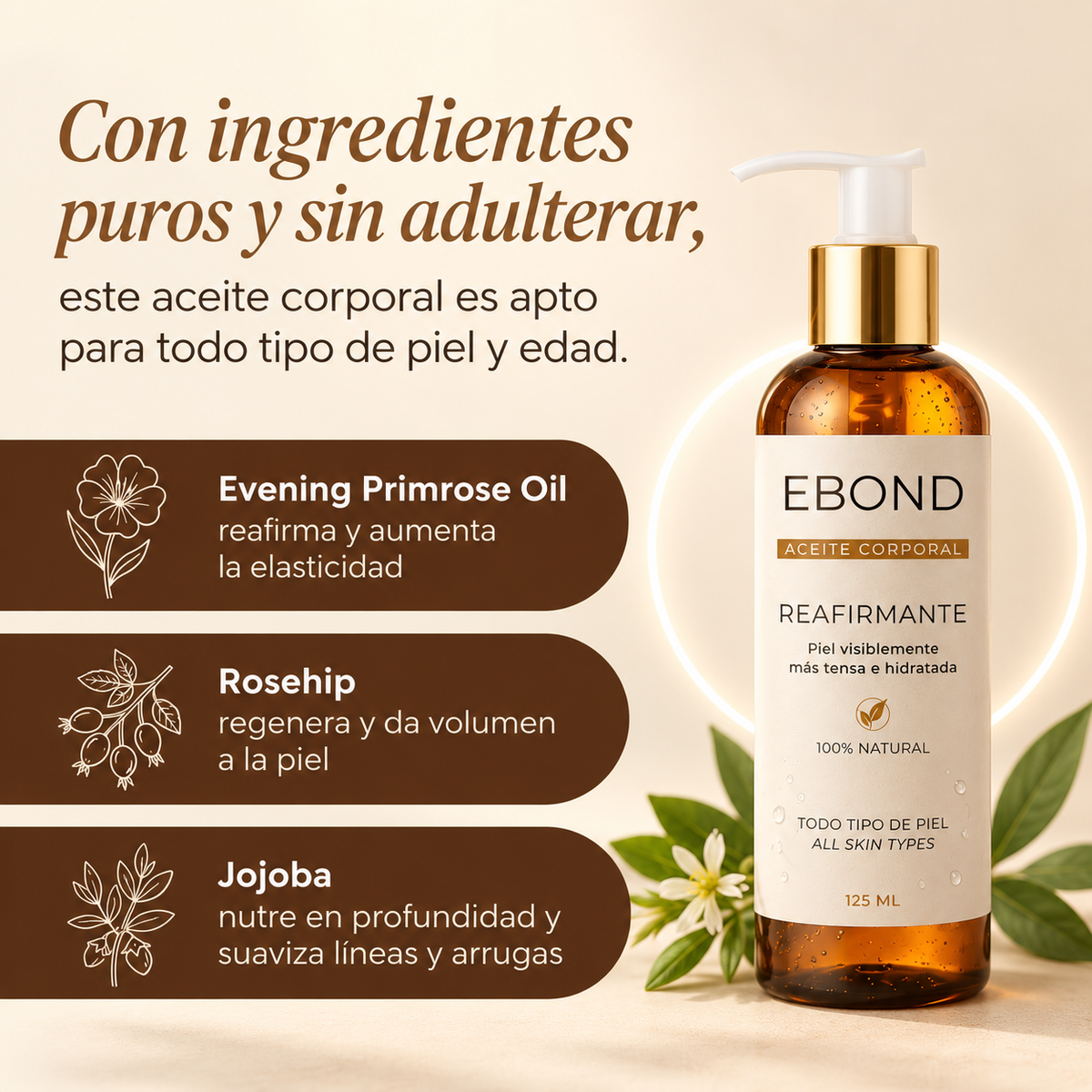 Aceite corporal reafirmante - Combate celulitis, Flacidez y Arrugas